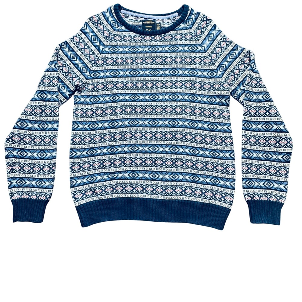 CPO Provisions Mens Fair Isle Sweater Blue Cotton Knit‎ Crew Neck Sz M NWOT